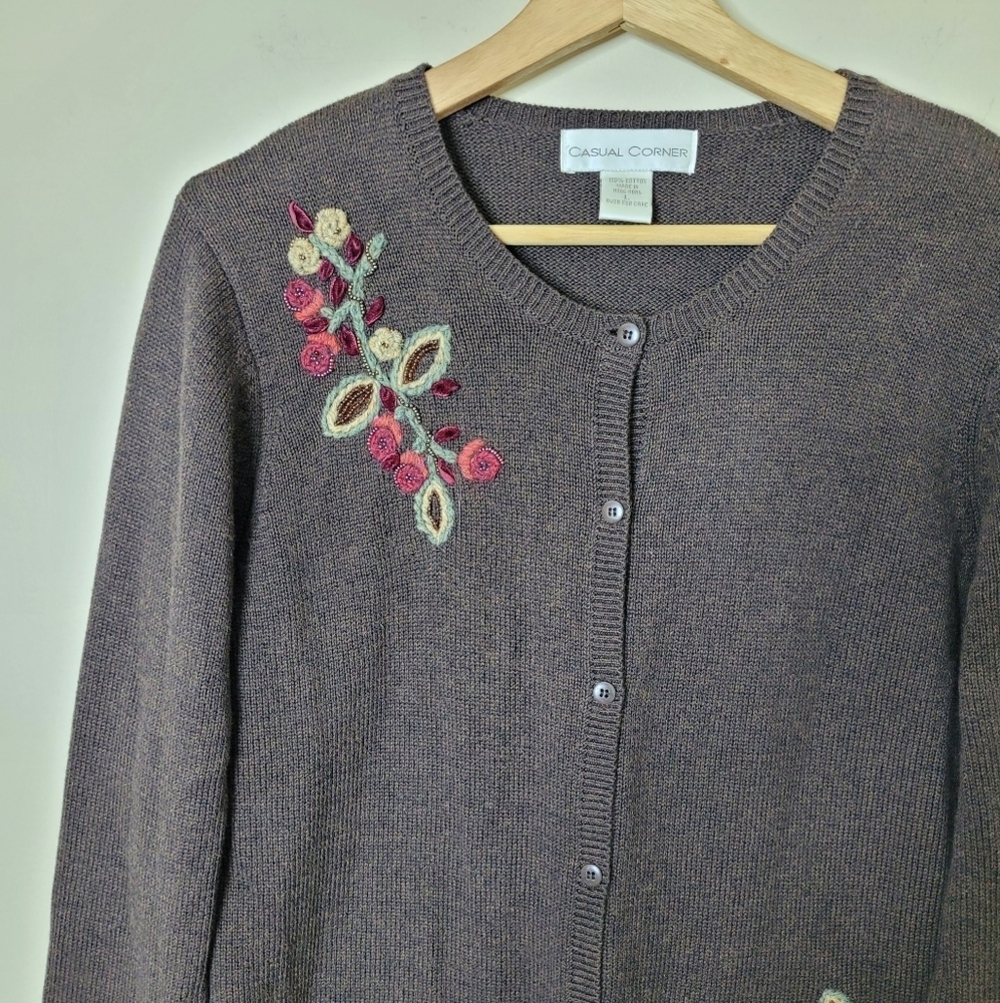 Casual Corner Vintage 90s Brown Cardigan Sweater Size Large - Picture 4 of 9
